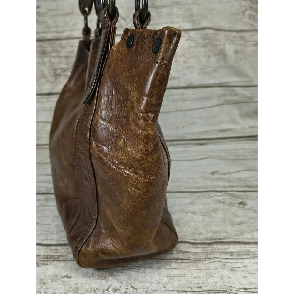 Frye Melissa Brown Distressed Leather Large Shoulder Bag